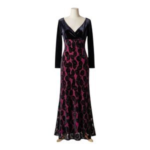 Vtg 90s Mica Black Velvet Bodice Burnout Maxi Dress Women 8 Whimsigoth Victorian